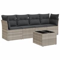 5-delige Loungeset met kussens poly rattan lichtgrijs - thumbnail