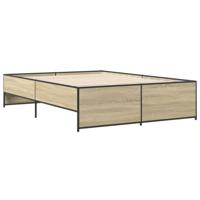 Bedframe bewerkt hout metaal sonoma eikenkleurig 135x190 cm - thumbnail