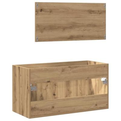 Badkamerkast met spiegel bewerkt hout artisanaal eikenkleurig