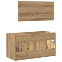 Badkamerkast met spiegel bewerkt hout artisanaal eikenkleurig - thumbnail