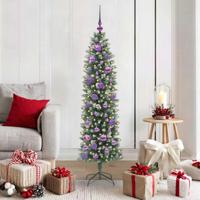 VidaXL Kunstmatige slanke kerstboom met 150 led groen en wit 150 cm - thumbnail