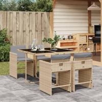 5-delige Tuinset met kussens poly rattan gemengd beige - thumbnail
