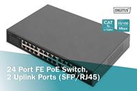 DIGITUS 26-poorts Fast Ethernet PoE netwerkswitch - 24x 100 Mbps RJ45 + 1x Gbps RJ45 combo + 1x SFP-poort - 19 inch - 185W PoE budget - 10/100 Mbps - thumbnail