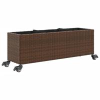 VidaXL Plantenbakken met wielen 2 st 107x32x38 cm poly rattan bruin - thumbnail