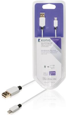 König knm39300w10 sync and charge kabel 8-pins lightning male - usb 2.0 a male 1,00 m wit