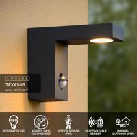 Lucide TEXAS-IR - Wandspot / Wandlamp Binnen/Buiten - LED - 1x7W 3000K - IP54 - Beweging & dag/nacht sensor (uitschakelbaar) - Antraciet - thumbnail