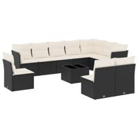 11-delige Loungeset met kussens poly rattan zwart - thumbnail