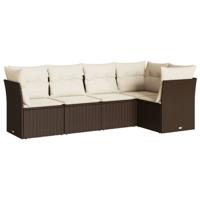 5-delige Loungeset met kussens poly rattan bruin - thumbnail