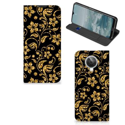 Nokia G10 | G20 Smart Cover Gouden Bloemen Nokia G10 | G20 Smart Cover Gouden Bloemen