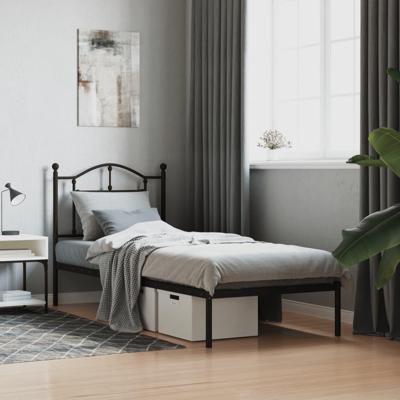 Bedframe met hoofdbord metaal zwart 90x200 cm Bedframe met hoofdbord metaal zwart 90x200 cm