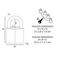 Masterlock 4 x 20mm - 11mm steel shackle, 3mm diam. - 3-pin cylinder - keyed alik | zwart - 9120EURQBLKNOP - thumbnail