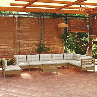 9-delige Loungeset met kussens massief grenenhout wit