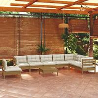 9-delige Loungeset met kussens massief grenenhout wit - thumbnail