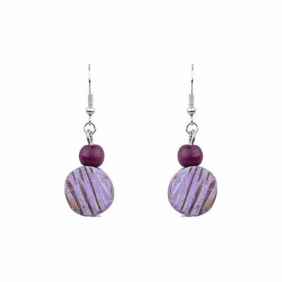 Paarse Kokosnoot Oorbellen met Yokomeshi en Parel Details