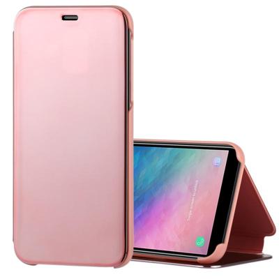 Galvaniseren spiegel horizontale Flip lederen case voor Galaxy J6 (2018) met houder (Rose goud)