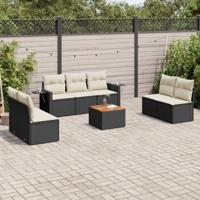 8-delige Loungeset met kussens poly rattan zwart - thumbnail