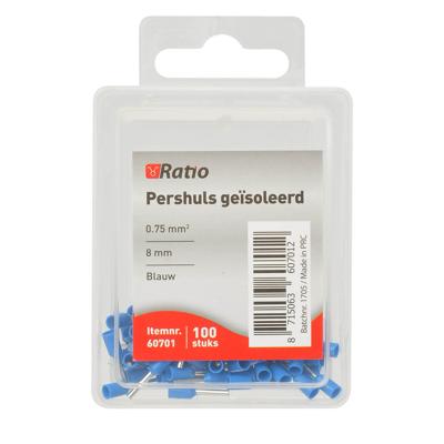 Adereindhulzen geisoleerd 0.75mm 14.0/8.0 mm blauw 100 stuks in doosje