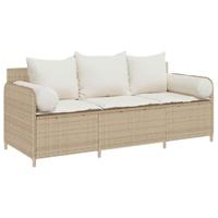 Tuinbank 3-zits met kussens poly rattan beige - thumbnail