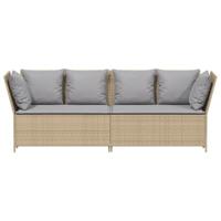 Tuinbank met kussens poly rattan beige - thumbnail