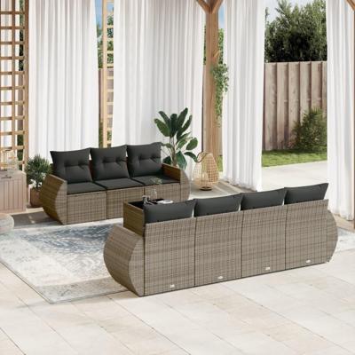 8-delige Loungeset met kussens poly rattan grijs