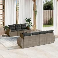 8-delige Loungeset met kussens poly rattan grijs - thumbnail