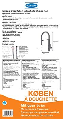 ROUSSEAU Keukenmengkraan Køben - Met handdouche - Chroom grijs en zwart ROUSSEAU Keukenmengkraan Køben - Met handdouche - Chroom grijs en zwart