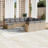 12-delige Loungeset met kussens poly rattan gemengd beige - thumbnail