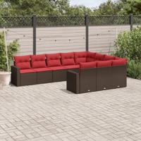 10-delige Loungeset met kussens poly rattan bruin - thumbnail