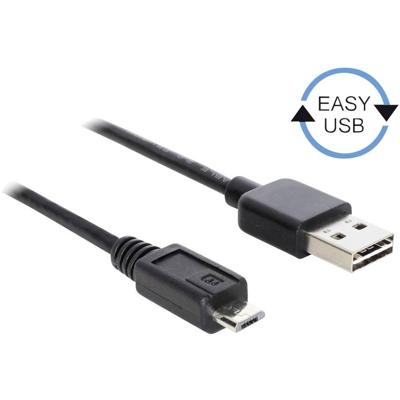 Delock 83369 USB-kabel USB 2.0 USB-A stekker, USB-micro-B stekker 5.00 m Zwart Stekker past op beide manieren, Vergulde steekcontacten, UL gecertificeerd