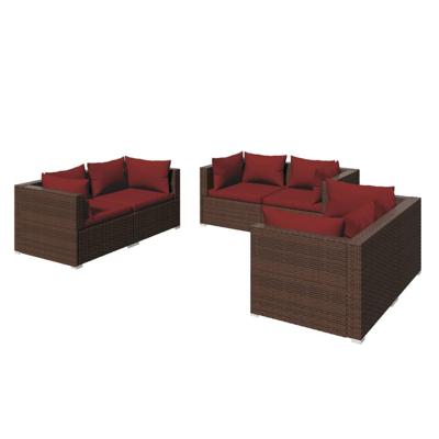 6-delige Loungeset met kussens poly rattan bruin