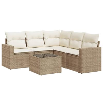 5-delige Loungeset met kussens poly rattan beige - thumbnail
