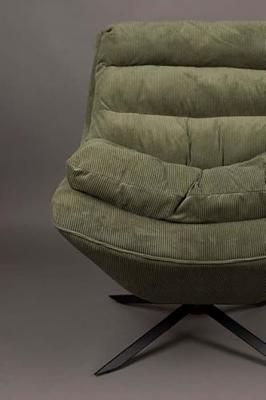 Dutchbone Draaifauteuil 'Vince' Rib, kleur Groen Dutchbone Draaifauteuil 'Vince' Rib, kleur Groen