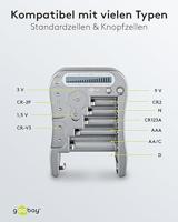 Goobay 78325 Batterijtester voor alle batterijen en accu's, batterijtester voor AAA/AA/C / 9V / D/N & 1,5 V knoopcel, batterijtestapparaat, lcd-display, grijs - thumbnail