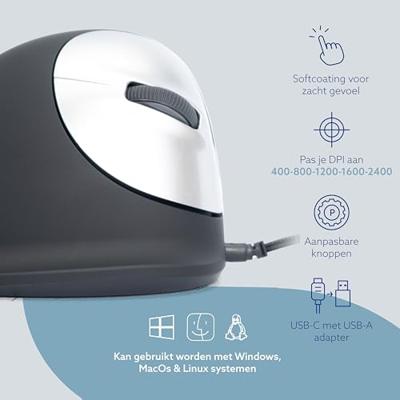 R-Go HE ergonomische muis, medium, met draad, voor rechtshandigen - thumbnail