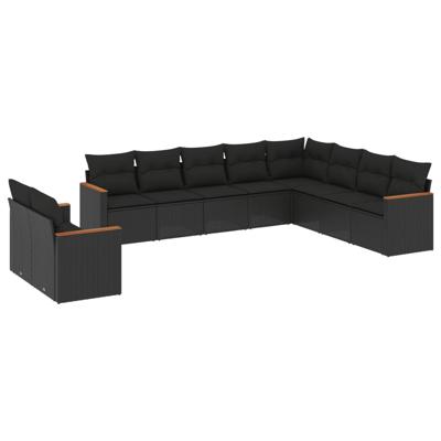 11-delige Loungeset met kussens poly rattan zwart