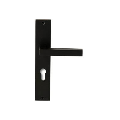 Hardbrass Deurkruk Geneve op rechthoekig langschild profielcilindergat 72mm - zwart
