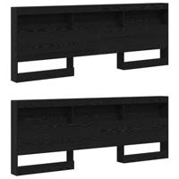 Opberghoofdbord met plank Zwart eiken 180 cm Bewerkt hout - thumbnail