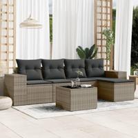 6-delige Loungeset met kussens poly rattan grijs - thumbnail
