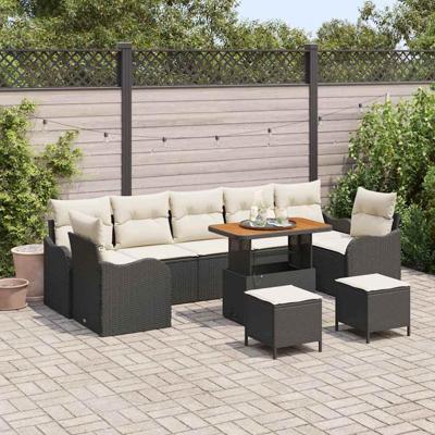 Tuinbankenset met kussen 10 pcs Zwart poly rattan