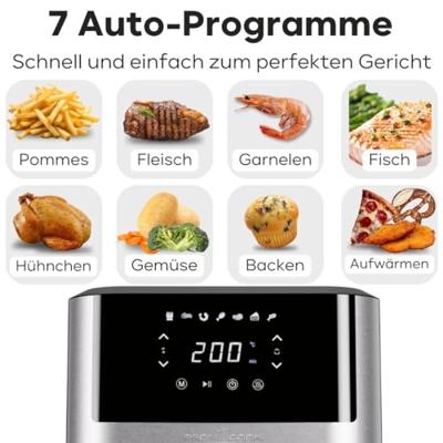 ProfiCook PC-FR 1269 H friteuse Enkel 8 l Vrijstaand 1800 W Heteluchtfriteuse Zwart, Roestvrijstaal