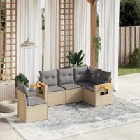 5-delige Loungeset met kussens poly rattan beige - thumbnail