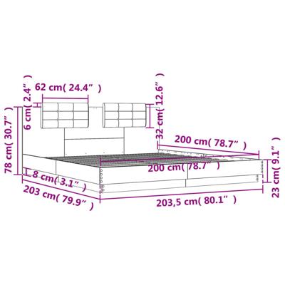Bedframe met hoofdeinde bewerkt hout sonoma eiken 200x200 cm