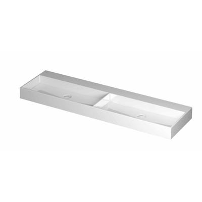 INK United Wastafel Porselein Dubbel Zonder Kraangat incl. Porseleinen Click Plug en Verborgen Overloop Systeem - 1600x450x110 mm - Glans Wit