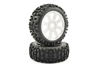 Fastrax Rock Block banden op witte 8-Spaaks velgen voor 1/8 buggy