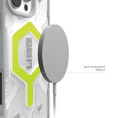 Urban Armor Gear Pathfinder MagSafe Case Backcover Apple iPhone 16 Pro Neon, Transparant MagSafe compatible