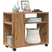Bijzettafel met wieltjes 70x35x60 cm hout artisanaal eikenkleur - thumbnail