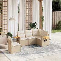 5-delige Loungeset met kussens poly rattan beige - thumbnail