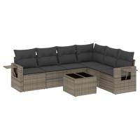 6-delige Loungeset met kussens poly rattan grijs - thumbnail