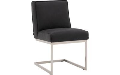 Goossens Excellent Eetkamerstoel Tom zwart leer leuning, urban industrieel