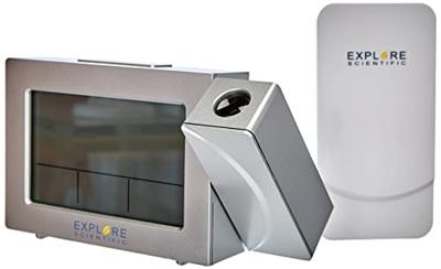 Explore Scientific RPW3008 Projectieklok met draadloze tijd en weersvoorspelling, dubbel alarm, binnentemperatuursensor, wit